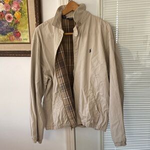 Vintage Ralph Lauren Polo Harrington Jacket Beige/Khaki/Plaid lined, Men's Large